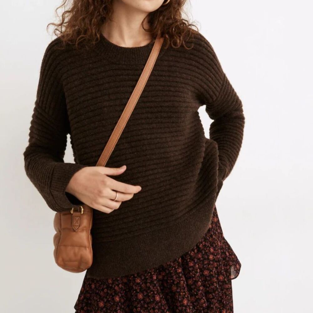 Madewell Elsmere Wool Blend Pullover Sweater Heather Brunette XS Cabincore Fall